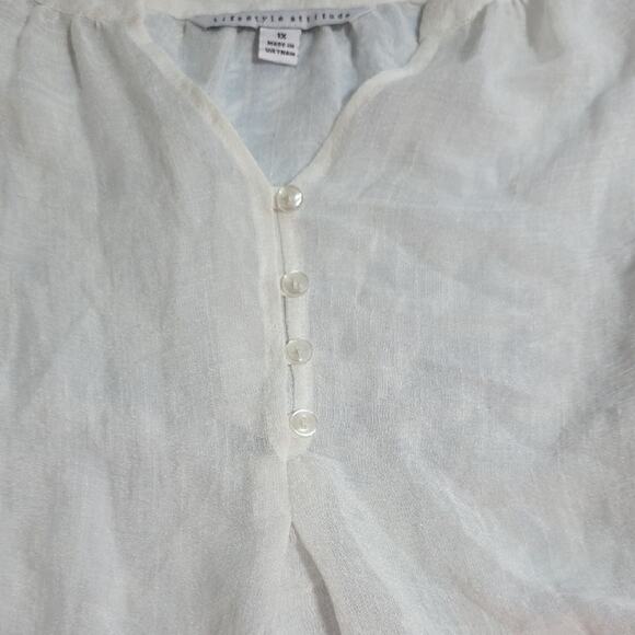 Womens 1X Embroidered Sleeves Bohemian Gauzy Sheer Fairy Resort Lace White Top - Picture 6 of 12